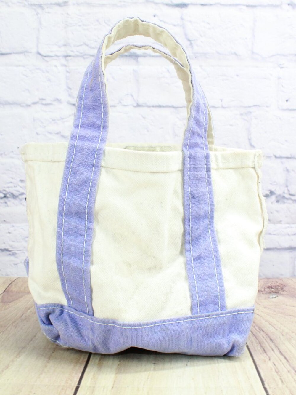 LL Bean Boat and Tote Open Top Purple Trim Canvas Bag Makeup Pouch Mini Handbag